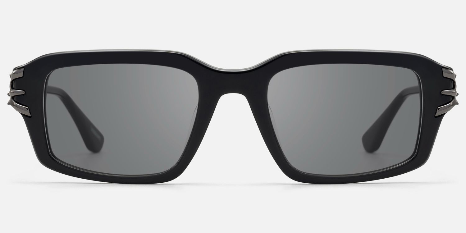 Vorpal - Goth Thorn Rectangle Black Sunglasses by Vooglam - Angle View