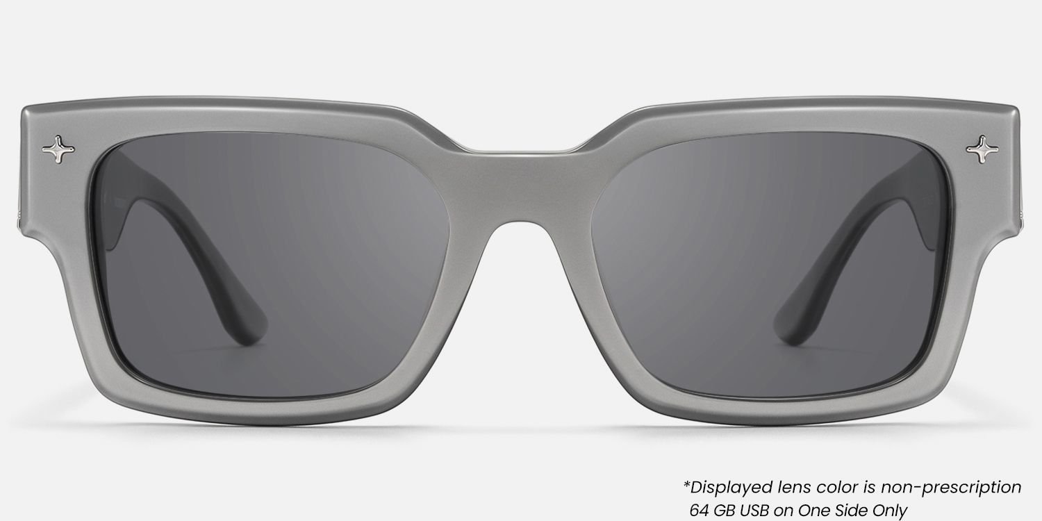 The Programmer - Bold Silver USB Sunglasses by Vooglam - Angle View