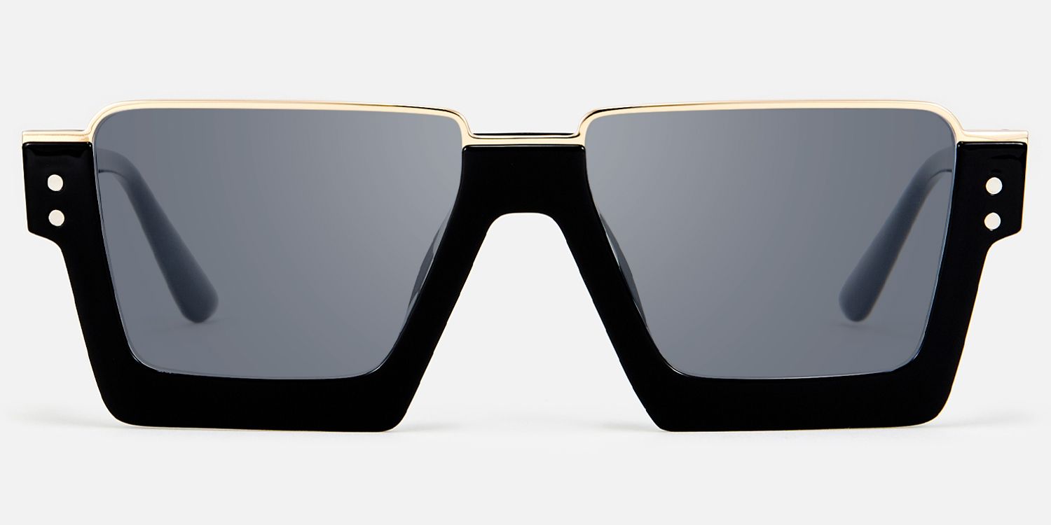 Dardhan - Black Gold Square Rectangle Sunglasses by Vooglam - Angle View