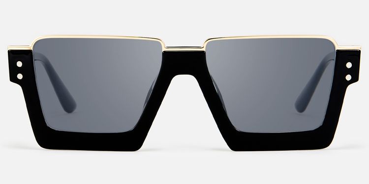 Dardhan - Black Gold Square Rectangle Sunglasses by Vooglam