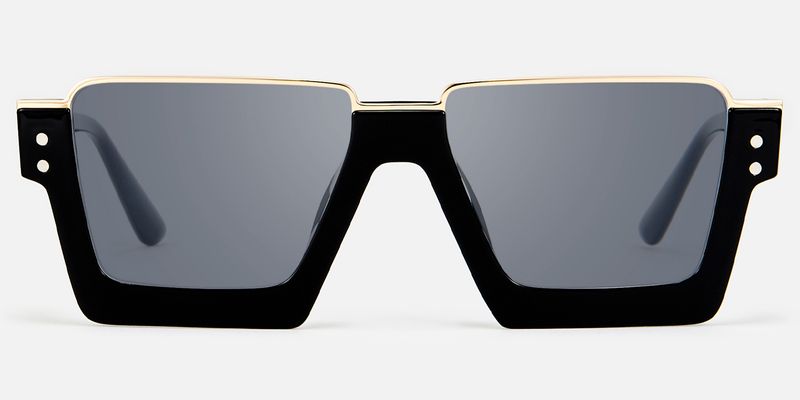 Dardhan - Black Gold Square Rectangle Sunglasses | Vooglam