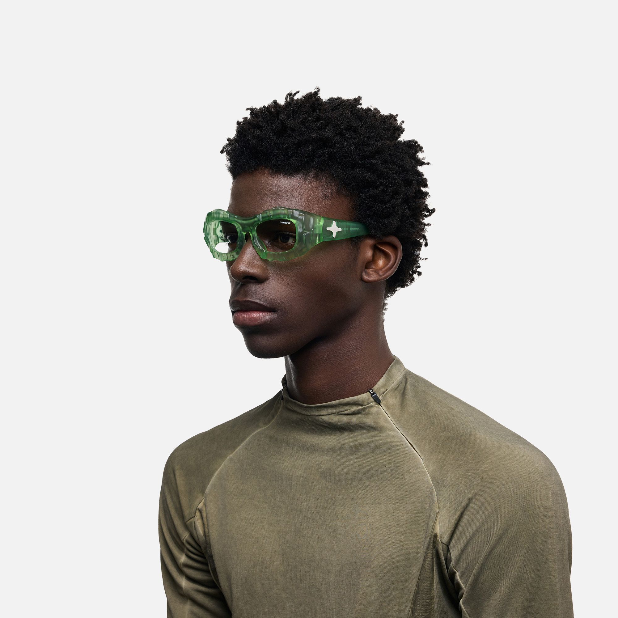 The Geologist - Clear Water Green Stone Glasses by Vooglam - Model Side Profile
