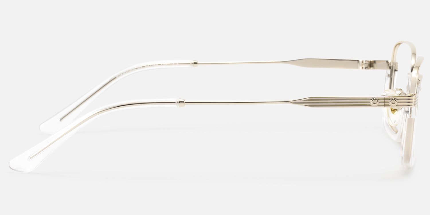 Basel - Clear Gold Wire Rim Structural Eyeglasses by Vooglam - Side View