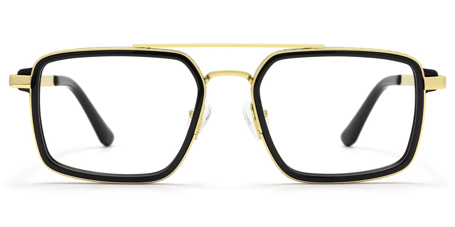Navigator - Black & Gold Rectangle Aviator Glasses by Vooglam Product Details 1