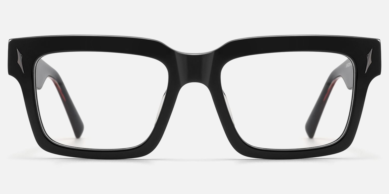 Razor - Thick Acetate Black Glasses by Vooglam - Angle View