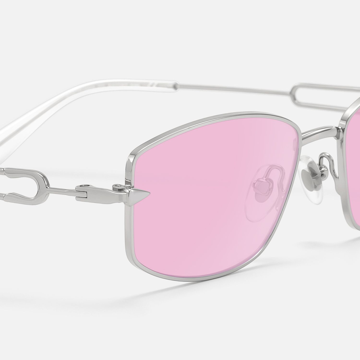 Bladework - Silver Narrow Pink Tint Sunglasses by Vooglam - Design Details
