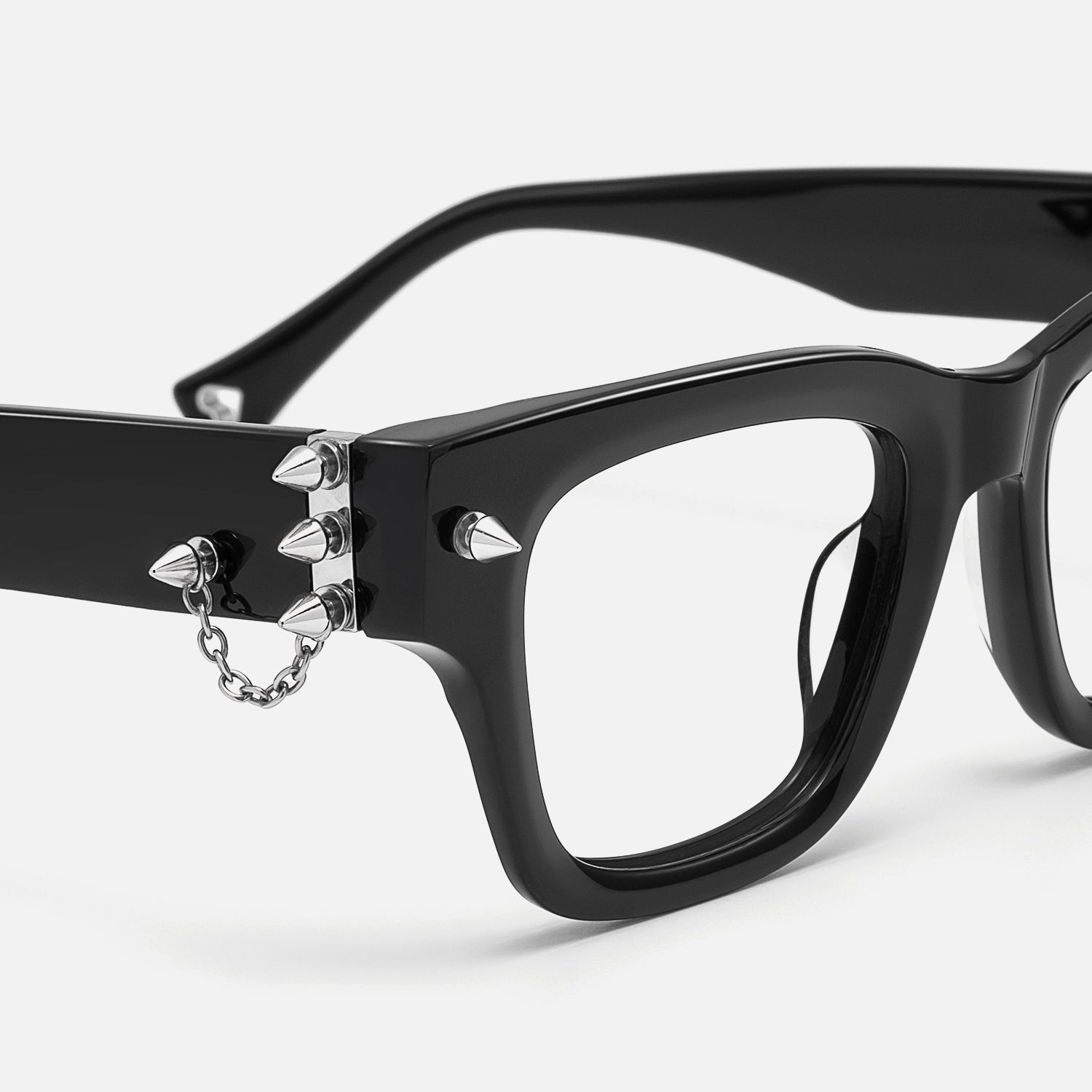 Stud-Gothic Punk Rock Stud Black Acetate Glasses by Vooglam - Design Details