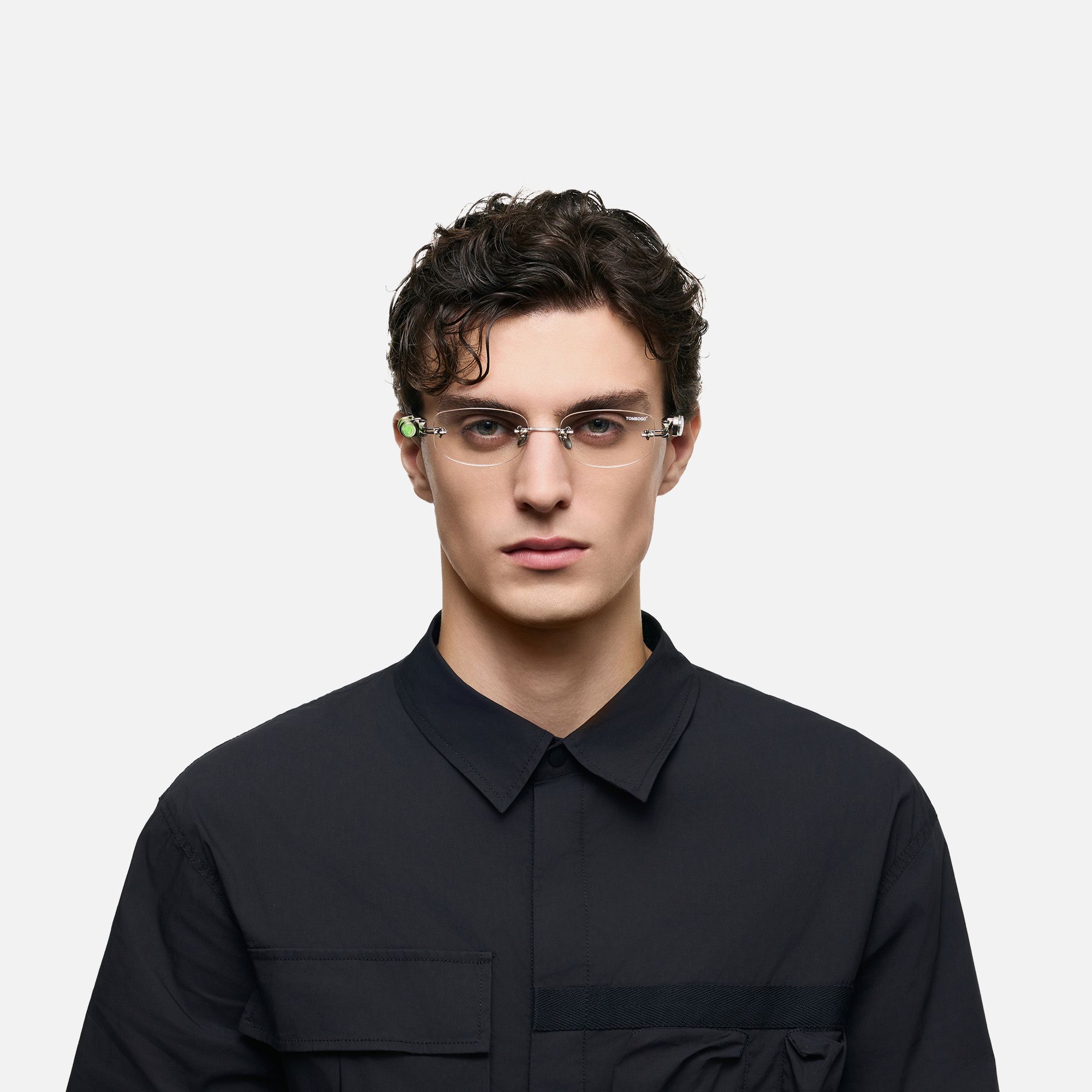 The Utilitarian - Silver Rimless Compass Glasses by Vooglam - Lifestyle Look