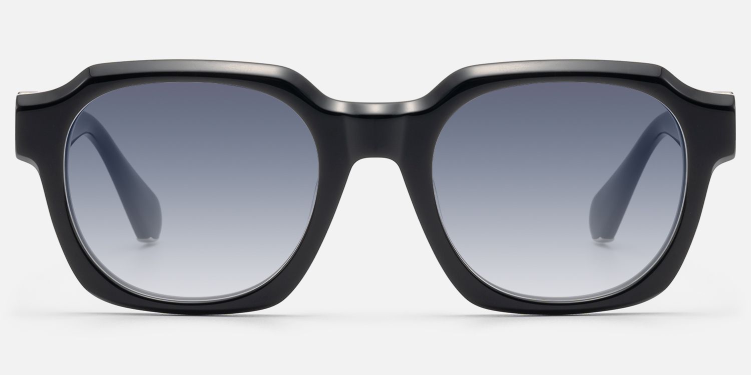 Vernon - Glossy Black Gradient Gray Sunglasses by Vooglam - Angle View