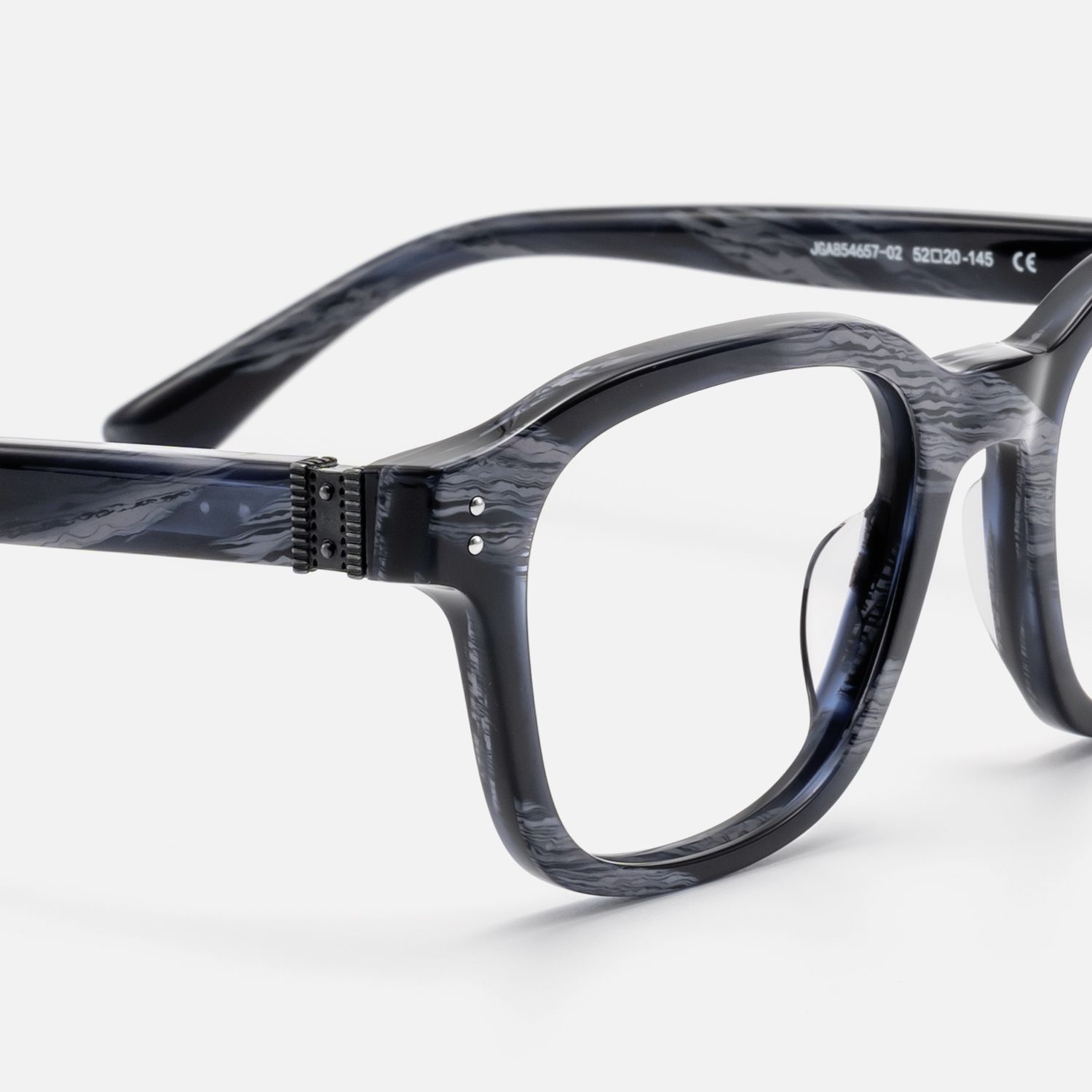 Rainier - Dark Blue Horn Zipper Square Glasses by Vooglam - Design Details