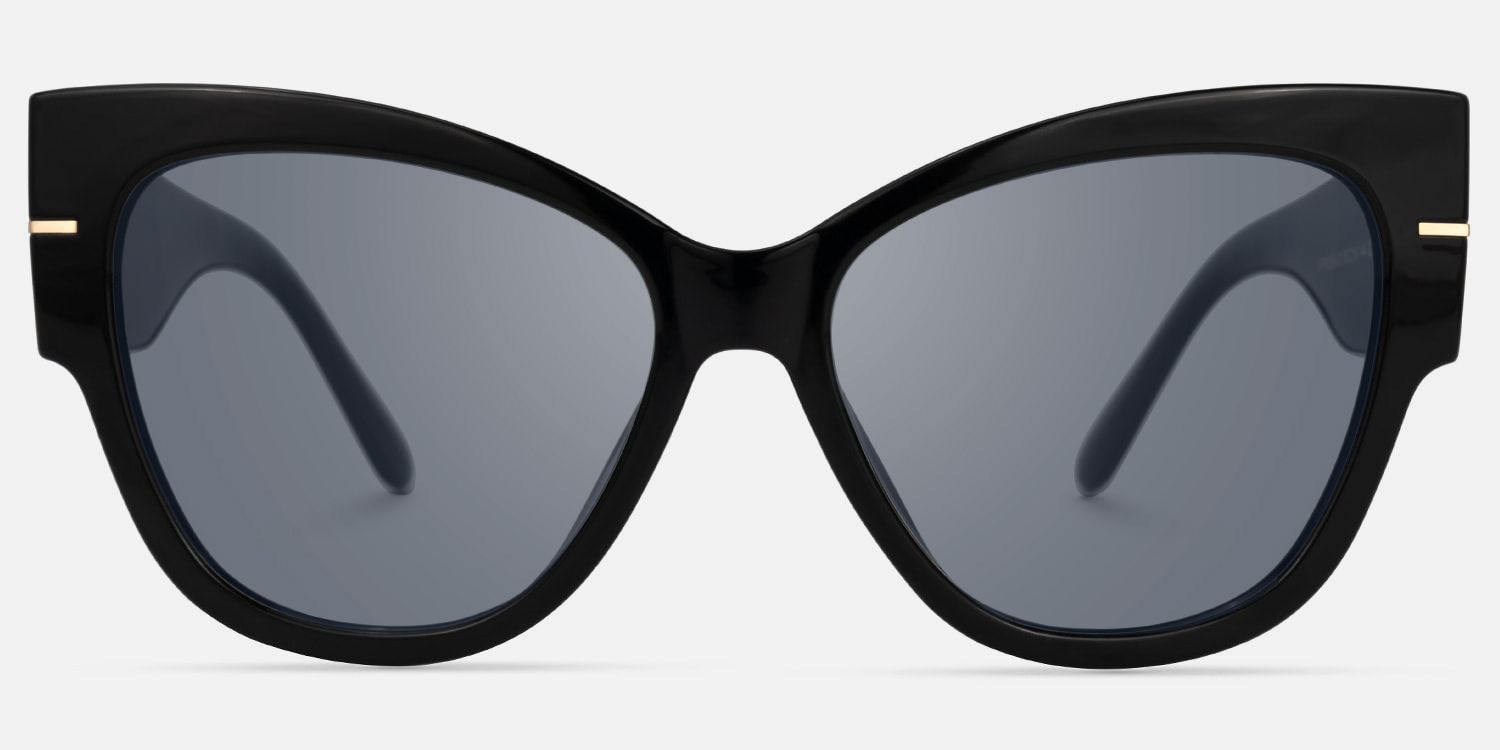 Elektra - Black Wide Temple Cat Eye Sunglasses by Vooglam - Angle View