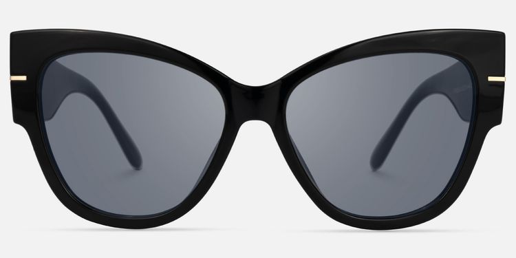 Elektra - Black Wide Temple Cat Eye Sunglasses by Vooglam