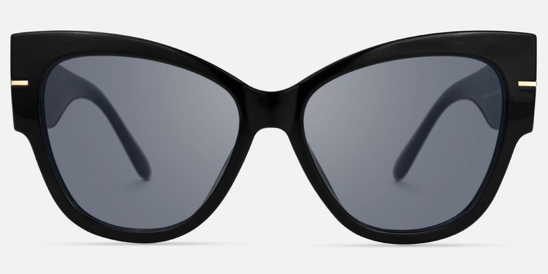 Elektra - Black Wide Temple Cat Eye Sunglasses by Vooglam