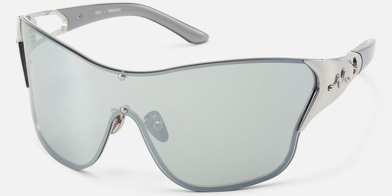 Suzuka - One Piece Shiny Silver Shield Sunglasses by Vooglam