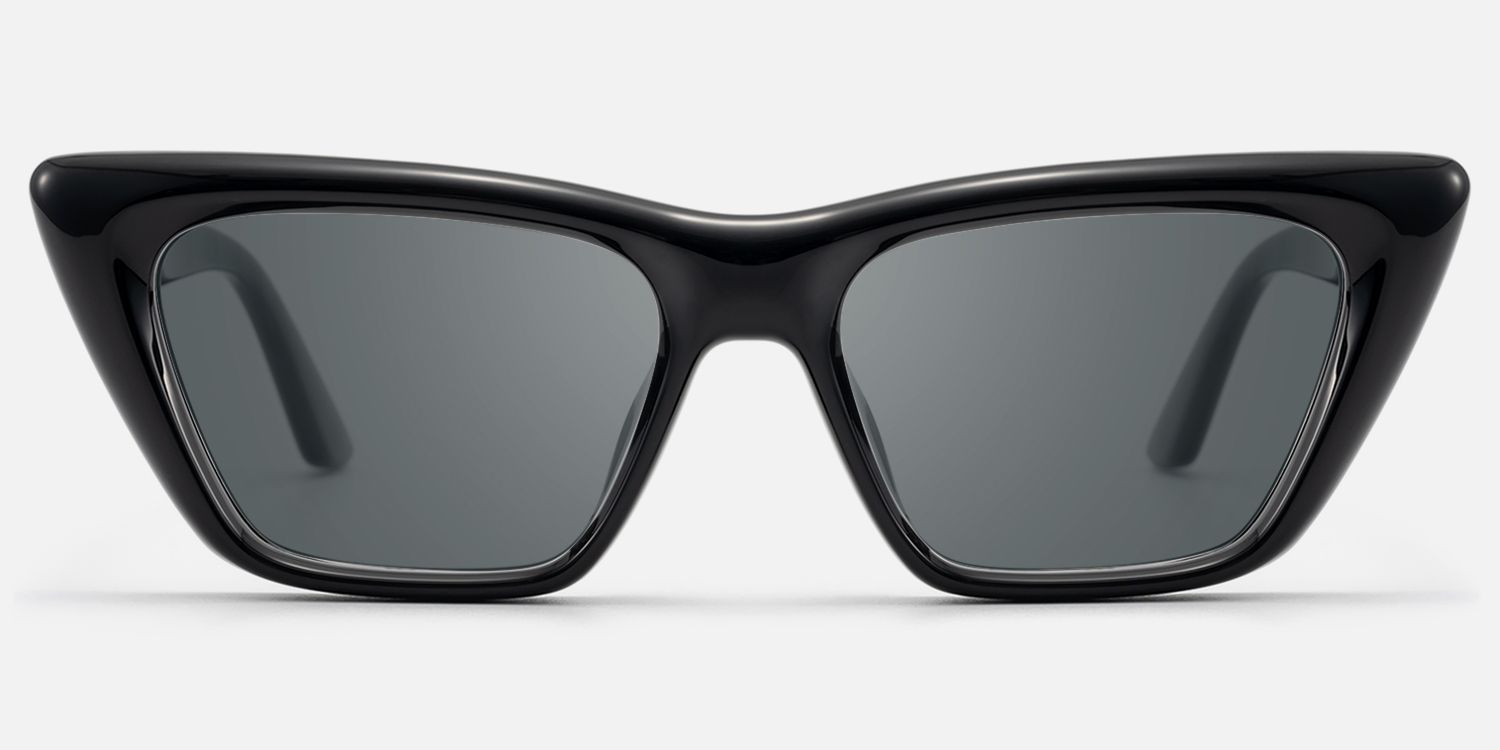 Meguro - Black Inflated Cat-Eye Tinted Sunglasses by Vooglam - Angle View