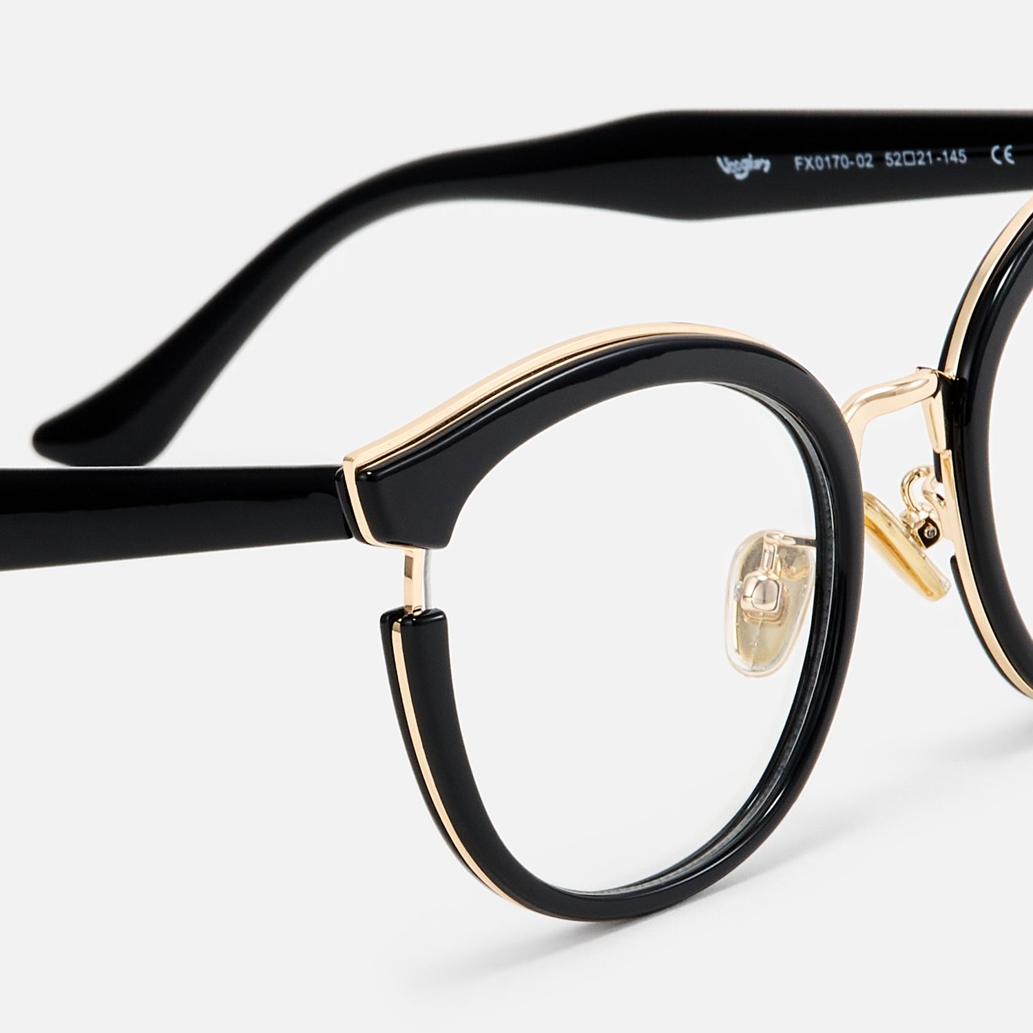 Retro-Black and Gold Rounded Metal Cateye Glasses by Vooglam - Design Details