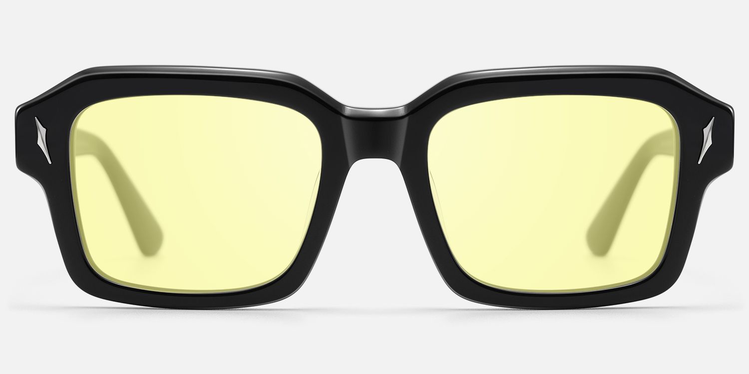 Blindspot - Acetate Yellow Tint Black Sunglasses by Vooglam - Angle View