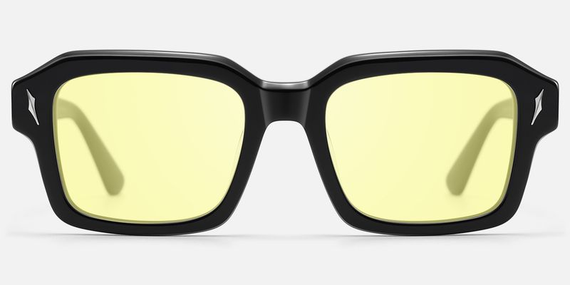 Blindspot - Acetate Yellow Tint Black Sunglasses by Vooglam
