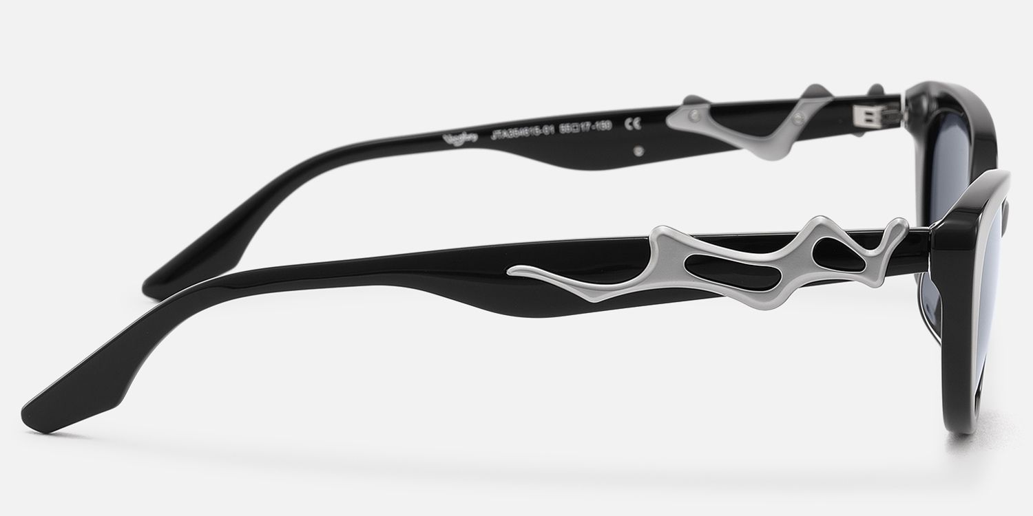 No Fate - Decorative Temple Black Cat Eye Sunglasses by Vooglam - Side View