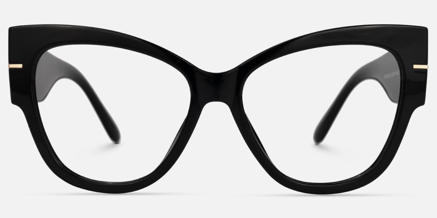 Elektra - Elegant Black & Gold Cat Eye Glasses by Vooglam - Angle View