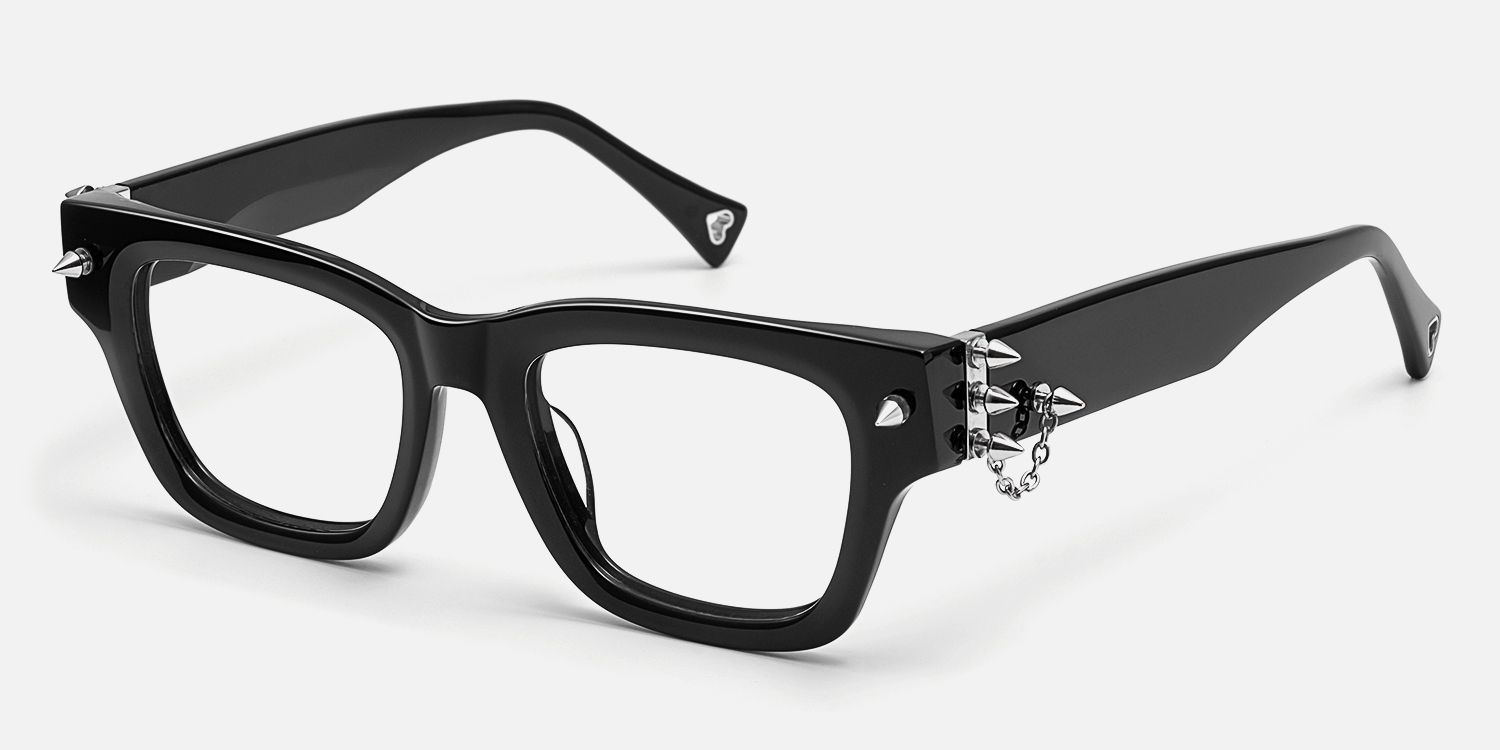 Stud-Gothic Punk Rock Stud Black Acetate Glasses by Vooglam - Front View