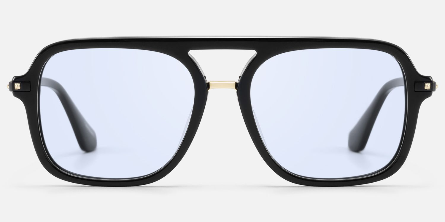 Marfa - Black Gold Square Pilot Sunglasses by Vooglam - Angle View