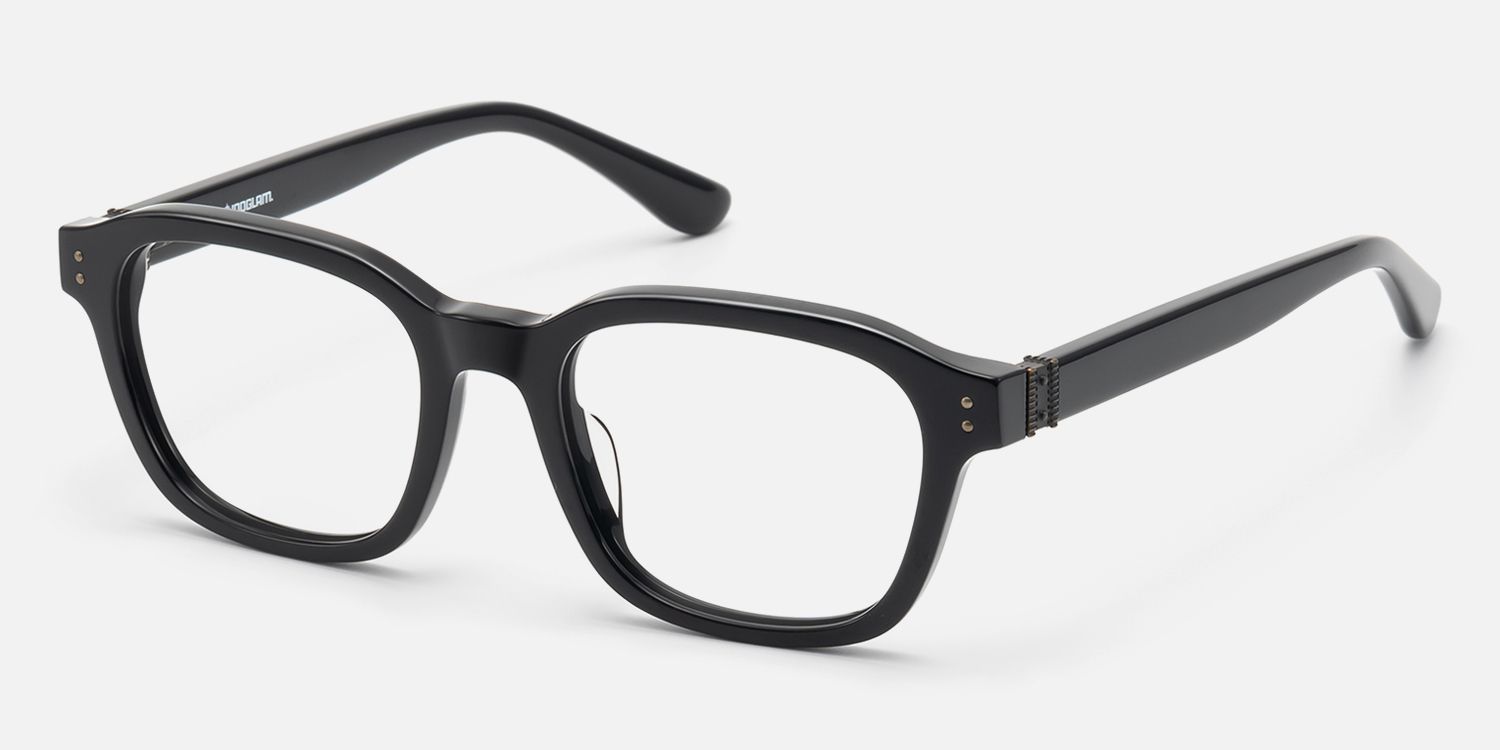 Rainier - Black Acetate Zipper Square Glasses by Vooglam - Front View