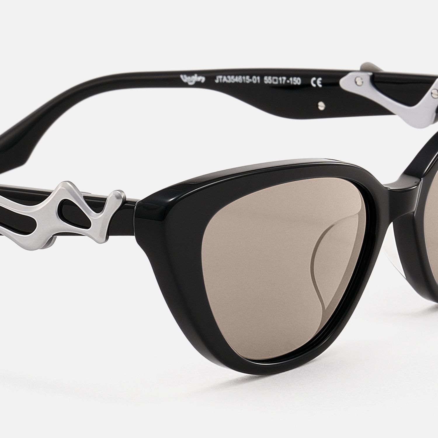 No Fate - Oversized Black Amber Cat Eye Shades by Vooglam - Design Details
