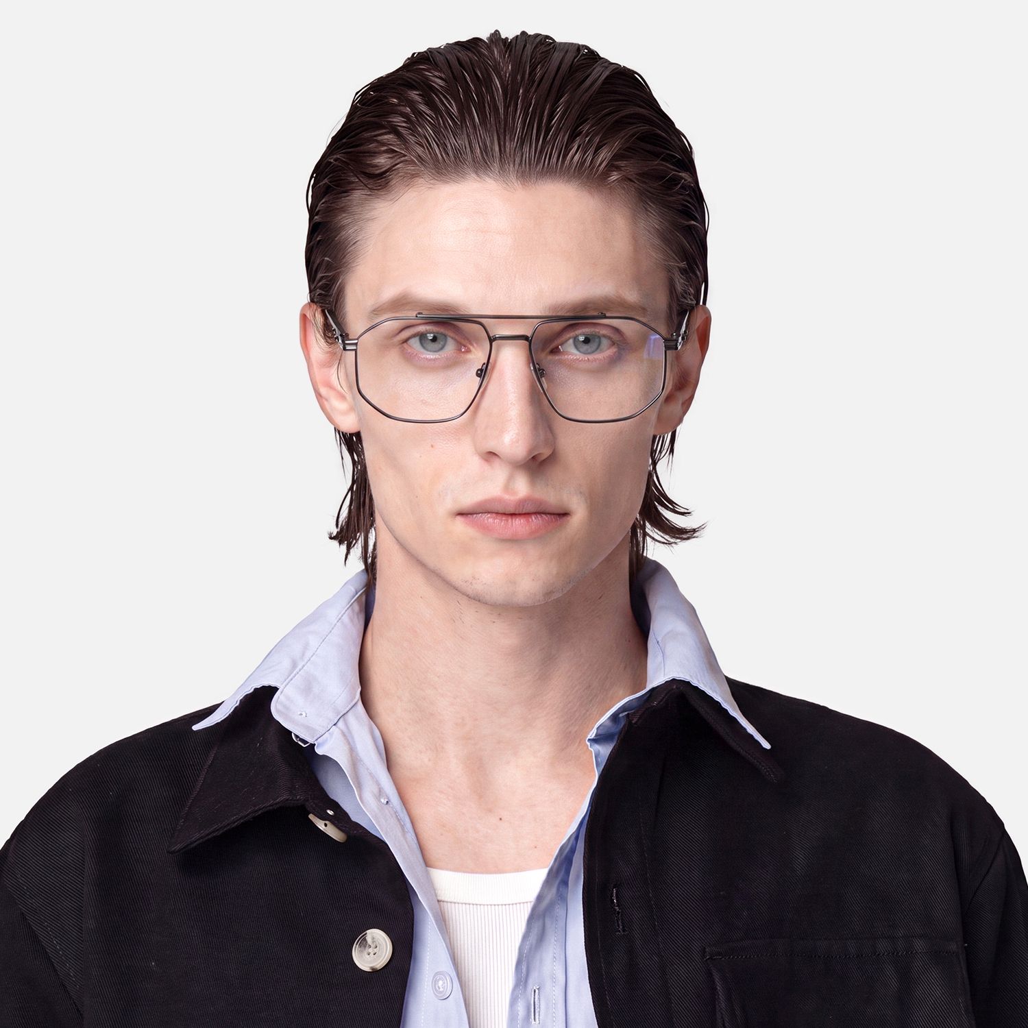 Ando - Matte Black Geometric Metal Glasses by Vooglam - Lifestyle Look