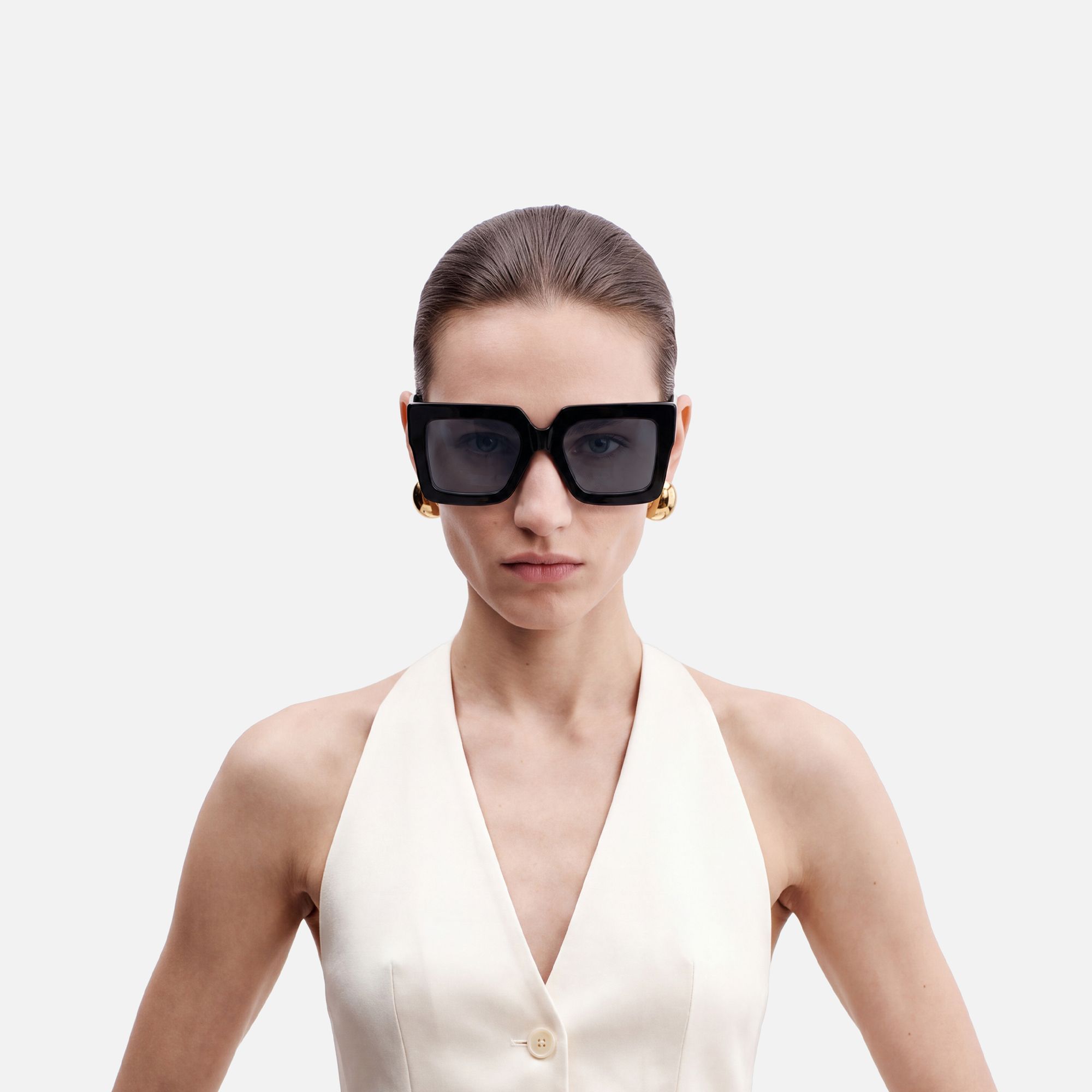 Charisse - Bold Chunky Square Black Sunglasses by Vooglam - On Model