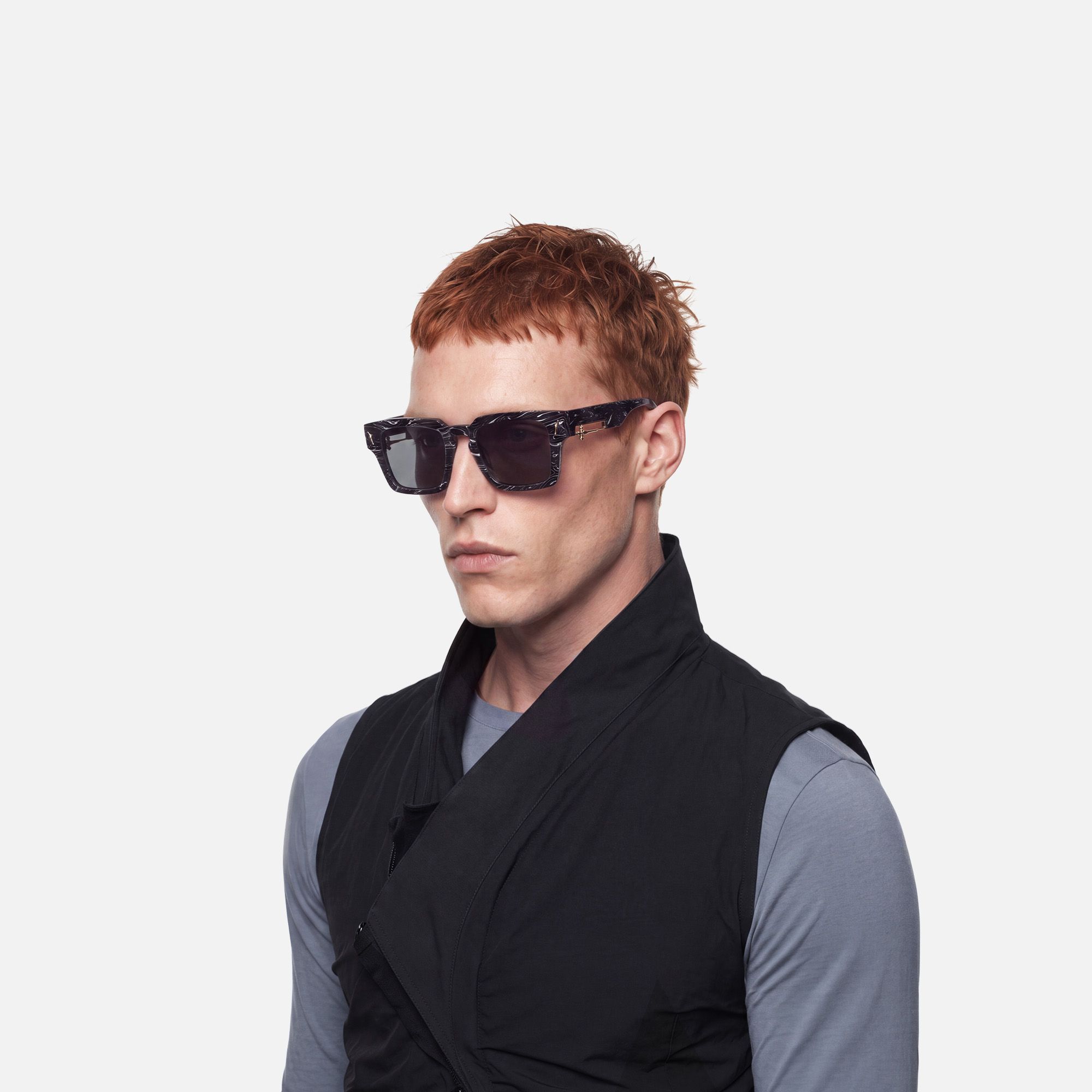 Stiletto - Black Marble Sword Sunglasses by Vooglam - Model Side Profile