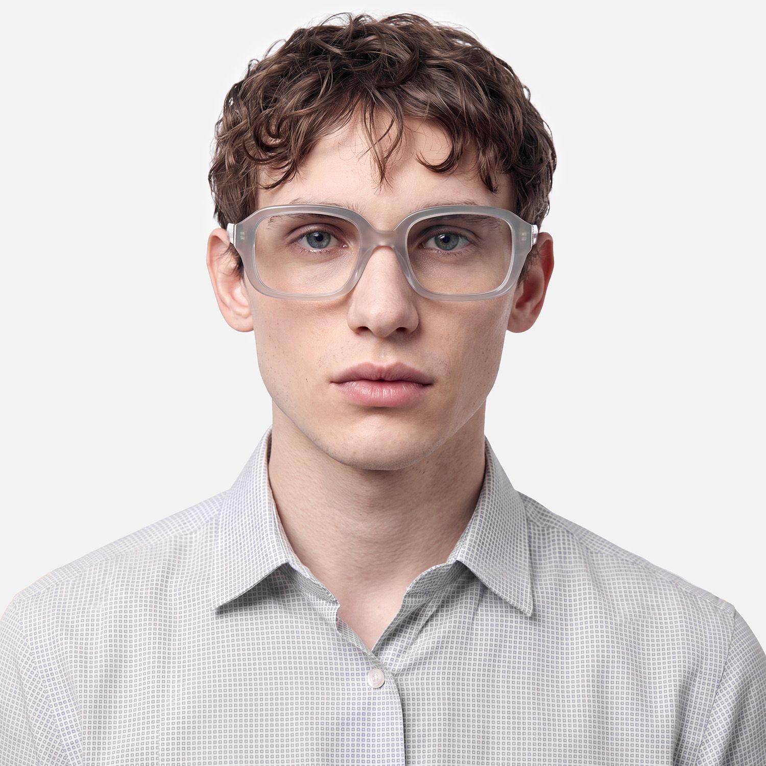 Mies - Translucent Silver Glasses with Screw Deco by Vooglam - On Model