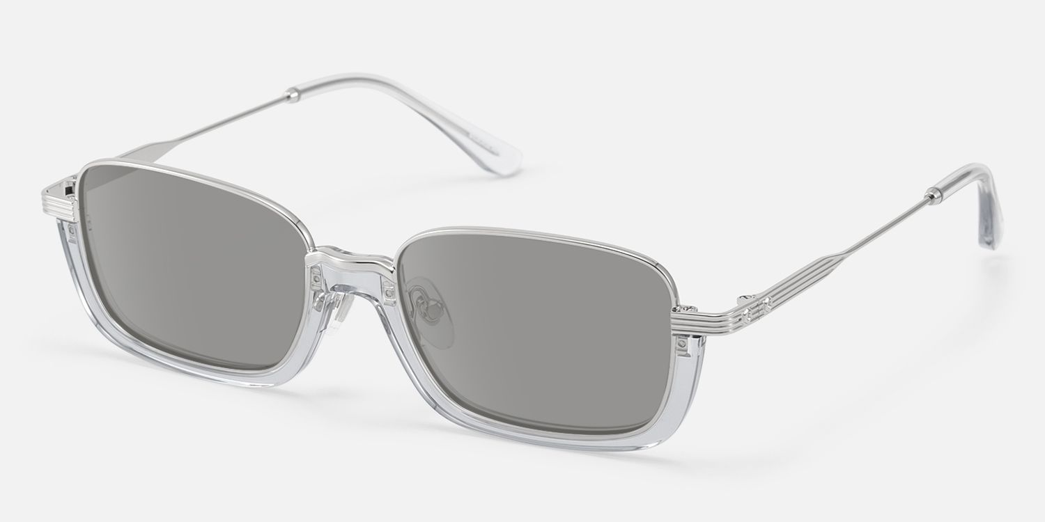 Basel - Oversized Silver Clear Gray Sunglasses by Vooglam - Front View