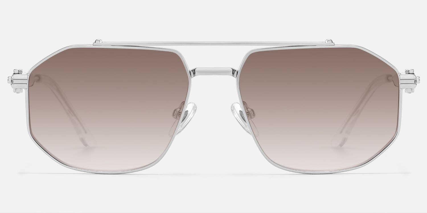 Ando - Silver Gradient Brown Lens Sunglasses by Vooglam - Angle View