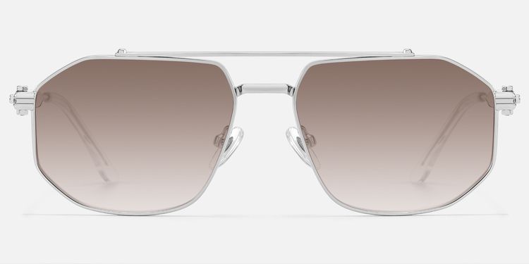 Ando - Silver Gradient Brown Lens Sunglasses by Vooglam