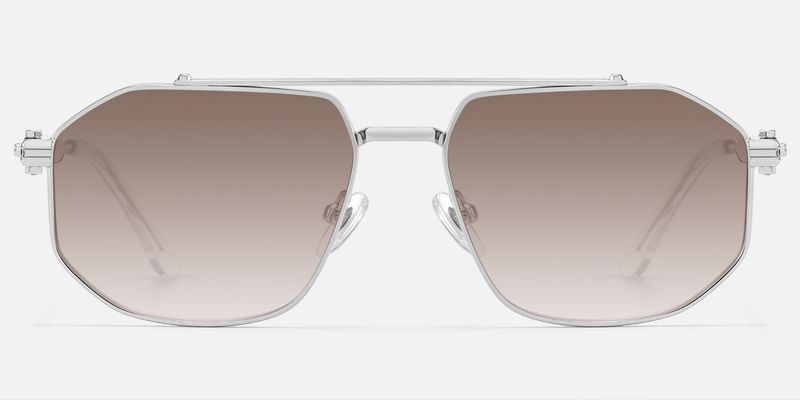 Ando - Silver Gradient Brown Lens Sunglasses by Vooglam
