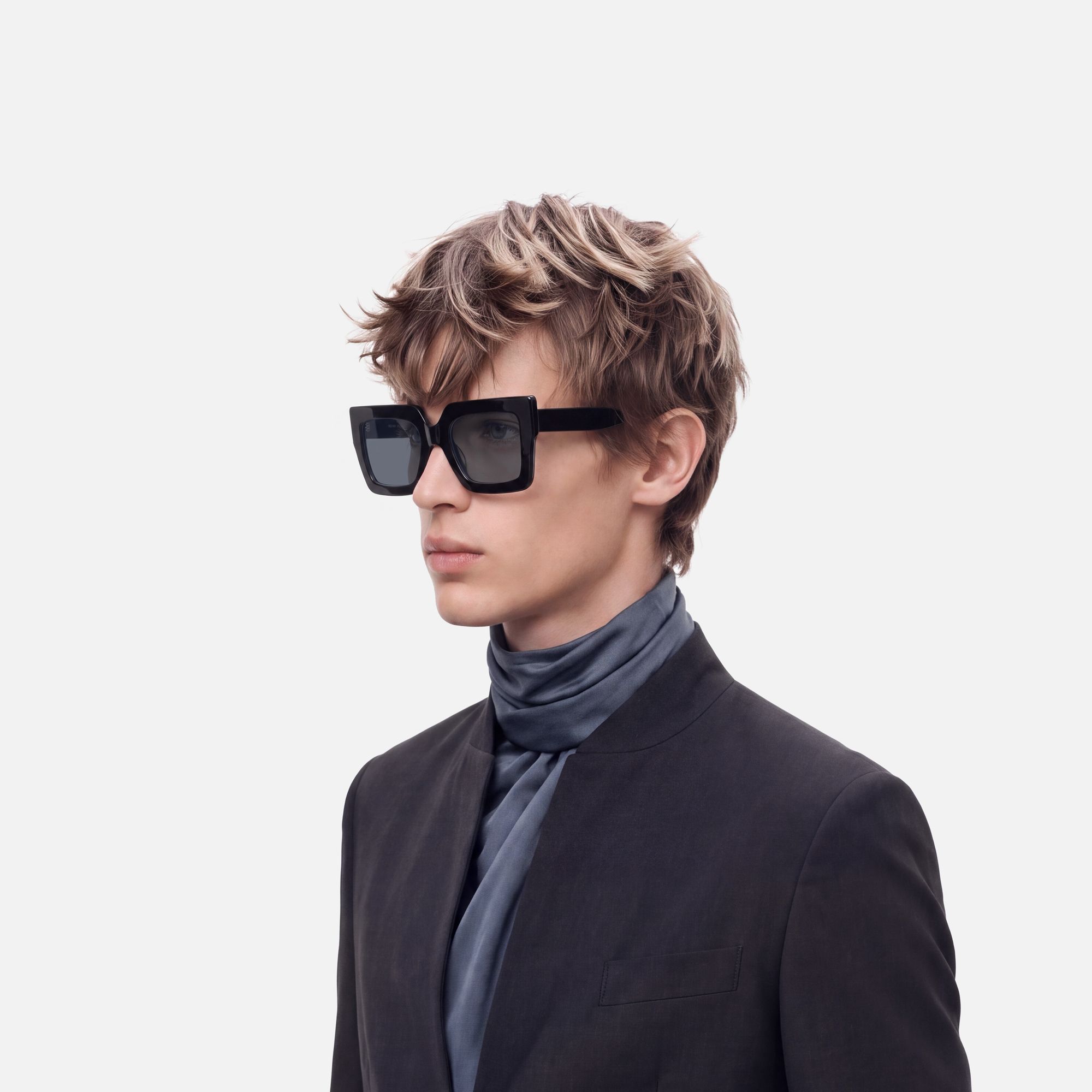 Charisse - Bold Chunky Square Black Sunglasses by Vooglam - Model Side Profile