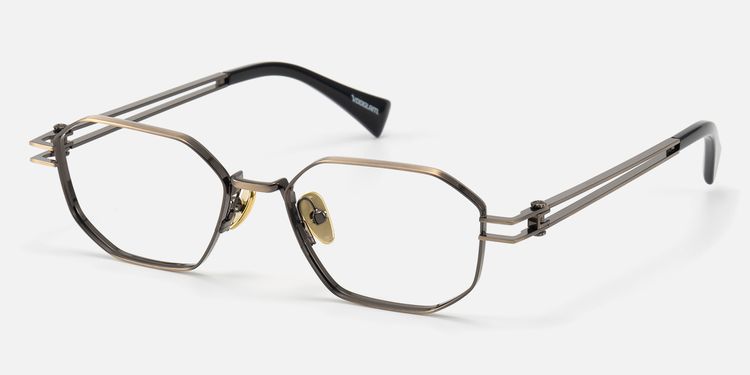 Loos-Gold Double Wire Oversized Geometric Glasses by Vooglam