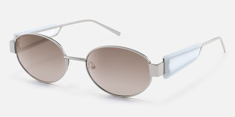 Ember - Silver Oval Gradient Brown Tinted Shades by Vooglam