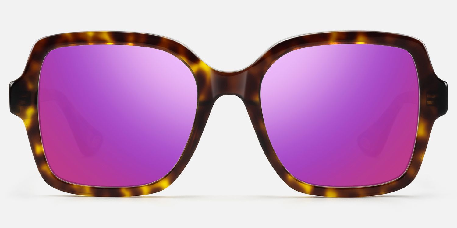 Meridian - Square Tortoise Purple Mirrored Shades by Vooglam - Angle View