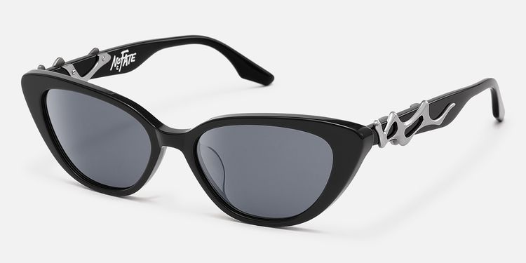 No Fate - Decorative Temple Black Cat Eye Sunglasses by Vooglam