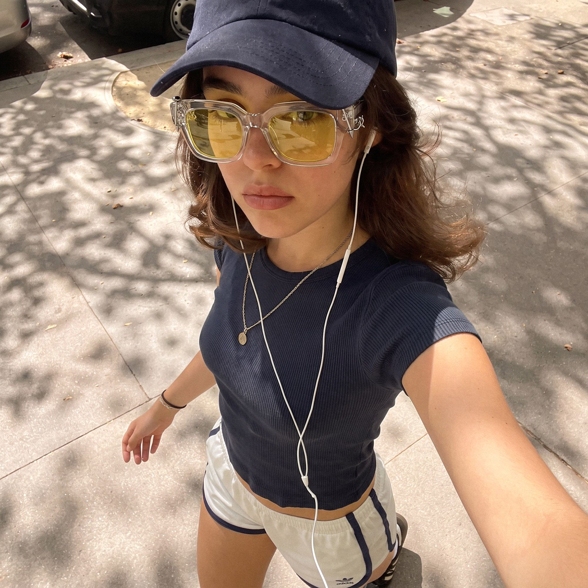 Vooglam Street Style in Real Life: Sabrina - Gold Piercing Clear Purple Sunglasses by Vooglam