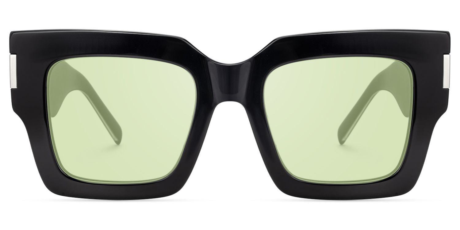 Vaeda - Black Square Green Lens Sunglasses by Vooglam Product Details 1