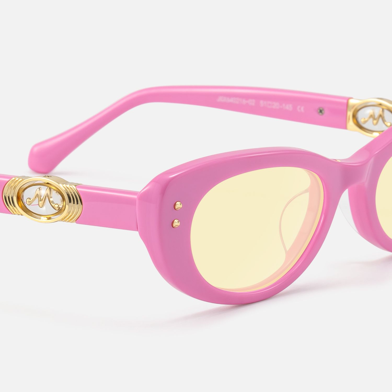 Ginza - Yellow Lens Pink Y2K Narrow Cat Eye Shades by Vooglam - Design Details