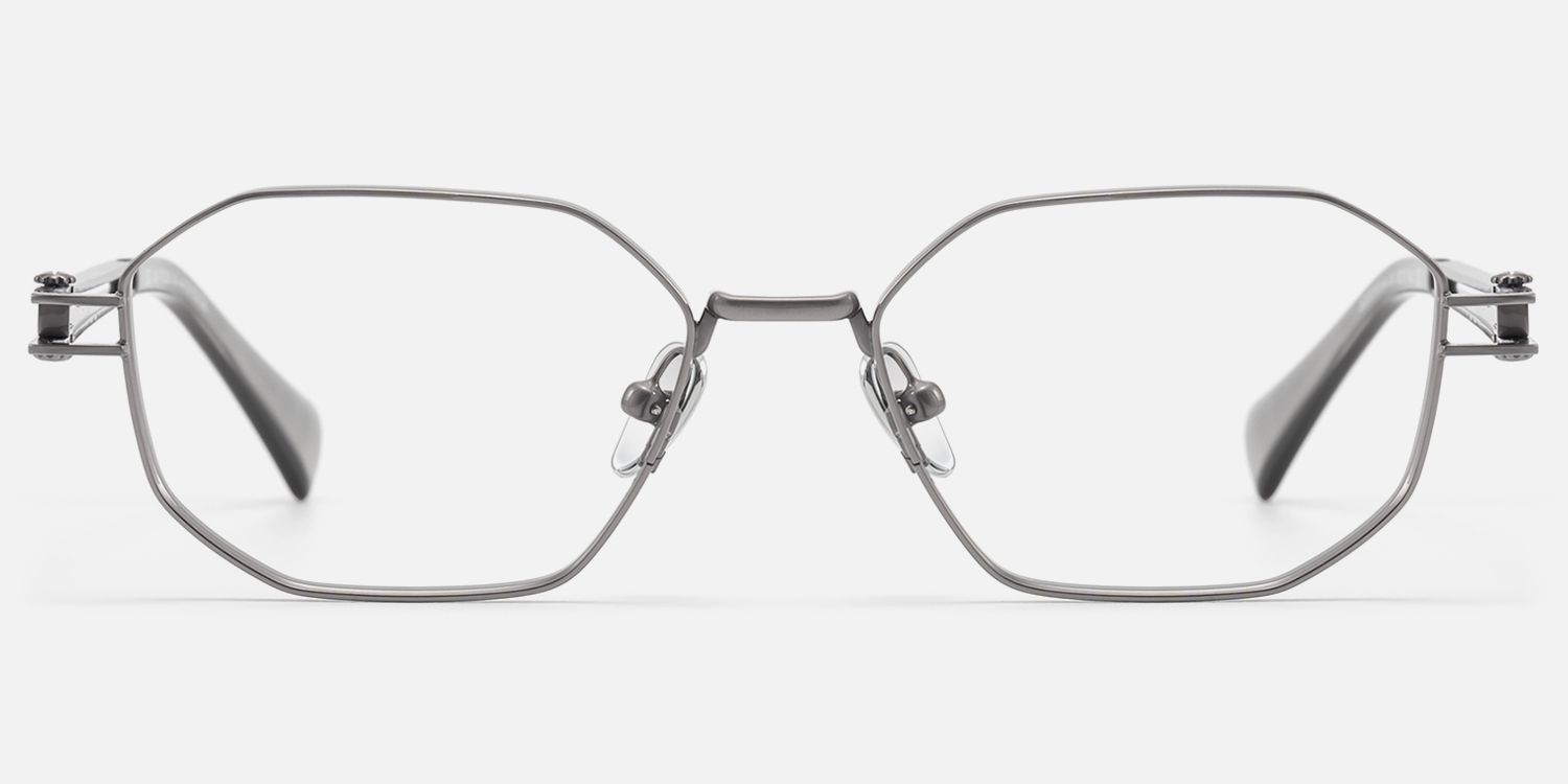 Loos-Pearl Gray Double Wire Light Polygonal Glasses by Vooglam - Angle View