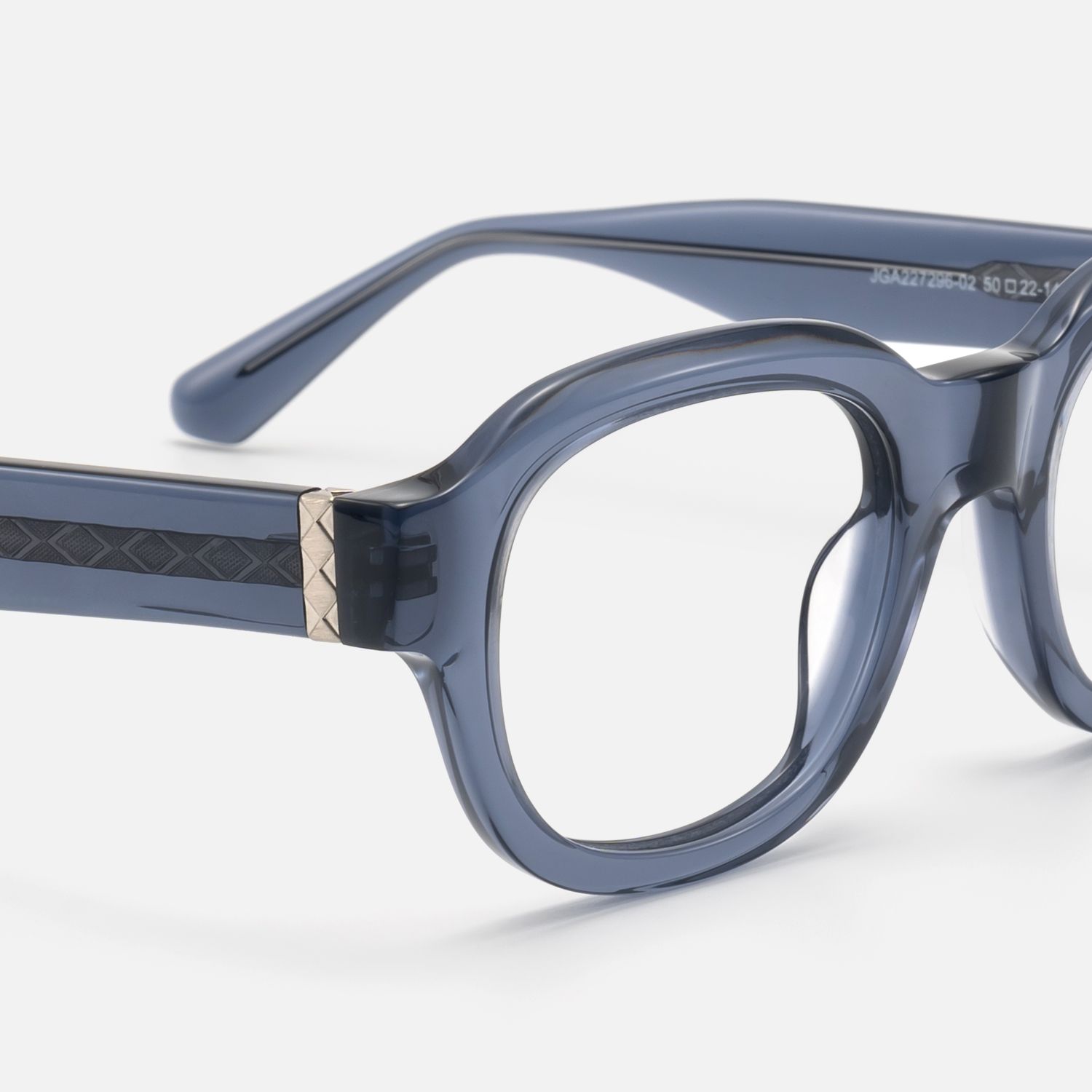 Eerie - Thick Clear Blue Acetate Round Glasses by Vooglam - Design Details
